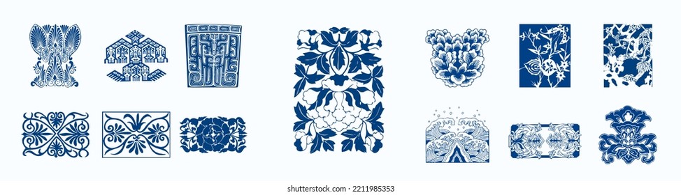 Floral pattern, blue porcelain flower pattern, Traditional vector pattern.