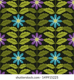 Floral pattern with blue and purple flowers