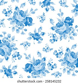 Floral pattern with blue rose