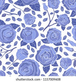 Floral pattern -blue roses  seamless vector pattern. Flowers background