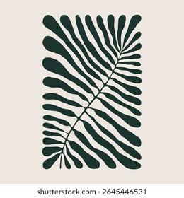 Floral pattern, Bold design. Vector illustration, EPS 10. Green simple green leaf, rectangle composition, Retro Floral Poster, silhouette