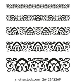 Floral pattern border. Decorative repeat stripe. Symmetrical scroll shape. Vector classic ornament.