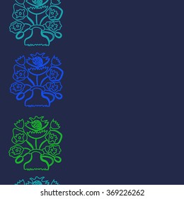 Floral pattern, bouquet, doodles,vertical, seamless,  stylized flowers . Hand drawn, Ukrainian folklore.