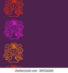 Floral pattern, bouquet, doodles,vertical, seamless,  stylized flowers . Hand drawn, Ukrainian folklore.