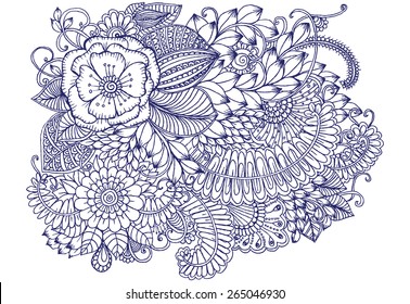 Floral Pattern. Bouquet Of Flowers. Zentangle Drawing