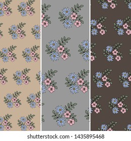 Floral pattern with branches on different backgrounds.