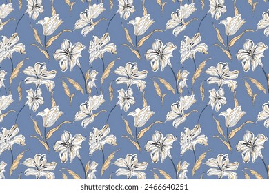 floral pattern with bright colorful flowers and tropic leaves on a white background. The elegant the template for fashion prints. Modern floral background. Trendy Folk style.