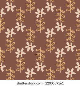 Floral pattern brown yellow monochrome color seamless pattern for design, simple cute flower blossom for textile and wrapping paper, vector illustration