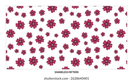 Floral Pattern with Burgundy Flowers on a White Background
