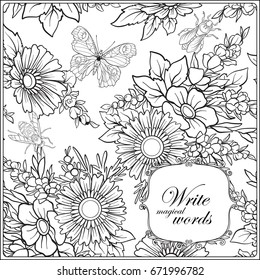 Floral pattern with butterflies and bees