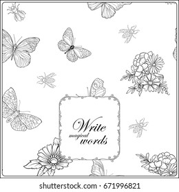Floral pattern with butterflies and bees