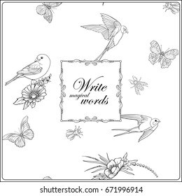 Floral pattern with butterflies and bees
