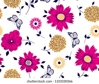 Floral Pattern with butterflies and flowers for spring and summer collection for fashion print,textile pattern