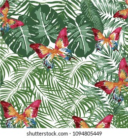 Patrón floral e ilustración de mariposa