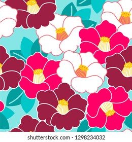 Floral pattern. Camellia. Ornament with oriental motifs. Vector.