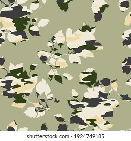 floral pattern with camouflage motifs, modern patterned design for textiles and decoration