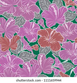 Floral pattern can be used for wallpaper, website background, wrapping paper. Summer design. Vector flower concept. Natural white, pink and gray hibiscus.