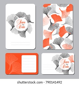 Floral pattern card. Branch with leaves ornament. Nature garden textured background