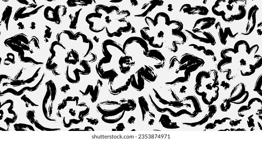 Patrón floral, trazos de pintura descuidados. Patrón transparente del vector