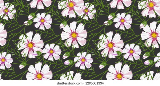 Floral pattern chammomile. Florals vector surface design. Beautiful flower on darck background
