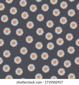 Floral pattern with chamomile on black background.