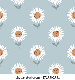 Floral pattern with chamomile on blue background.