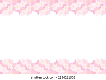 Floral pattern of cherry blossoms. Decorative frame. Vector background illustration.