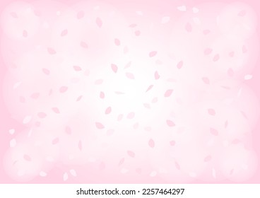 Floral pattern of cherry blossoms. Falling cherry blossoms. Vector illustration. Pale pink background.