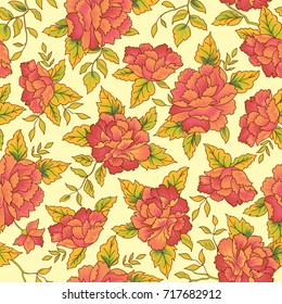 Floral pattern in chinese embroidery style. Flower seamless background. Flourish ornamental garden