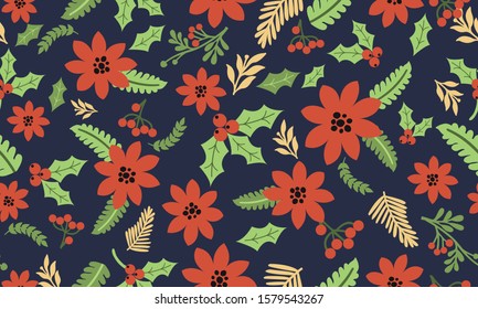 Floral pattern christmas background, red flower perfect blooms.