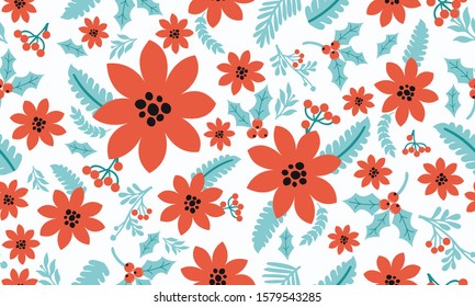 Floral pattern christmas background, red flower perfect blooms.