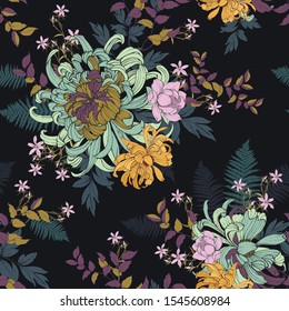 Floral pattern with chrysanthemums. Seamless vector background for surface design
