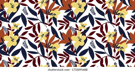 Floral pattern in cinnamon stick color on white background. Abstract seamless for textile, fashion and wallpaper. Vector illustration