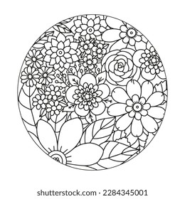 Floral pattern in a circle.                                              Antistress coloring book for children and adults. 

