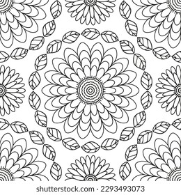  Floral pattern in a circle.                                              Antistress coloring book for children and adults. 
