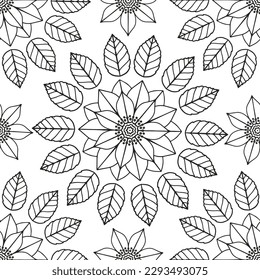  Floral pattern in a circle.                                              Antistress coloring book for children and adults. 
