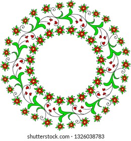 Floral pattern circle frame. Romantic vector illustration floral pattern. Design cover, card, catalog  template from wreath. Colorful artistic background with blossom. 