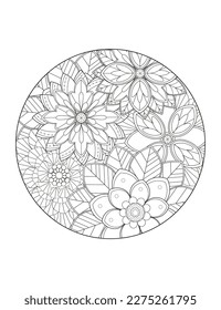 Floral pattern in a circle. Mandala.                                              Antistress coloring book for children and adults. 
