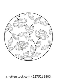 Floral pattern in a circle. Mandala.                                              Antistress coloring book for children and adults. 
