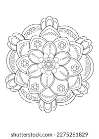 Floral pattern in a circle. Mandala.                                              Antistress coloring book for children and adults. 
