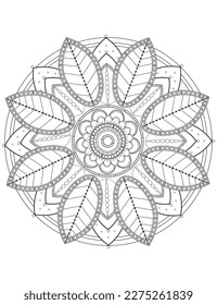 Floral pattern in a circle. Mandala.                                              Antistress coloring book for children and adults. 
