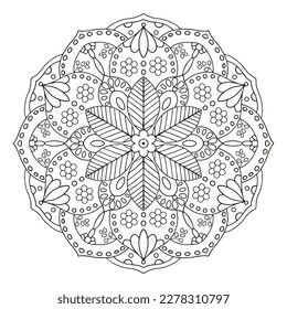 Patrón floral en un círculo. Mandala.                                              Libro de colorantes antiestrés para niños y adultos