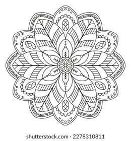 Floral pattern in a circle. Mandala.                                              Antistress coloring book for children and adults