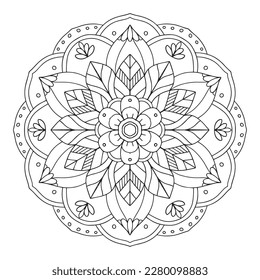 Floral pattern in a circle. Mandala.                                              Antistress coloring book for children and adults. 
