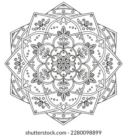 Floral pattern in a circle. Mandala.                                              Antistress coloring book for children and adults. 
