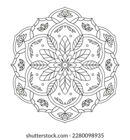 Floral pattern in a circle. Mandala.                                              Antistress coloring book for children and adults. 
