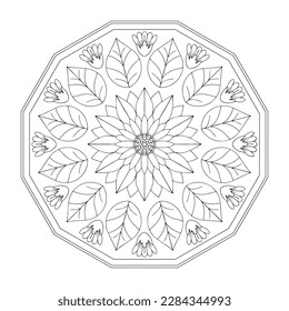 Floral pattern in a circle. Mandala.                                              Antistress coloring book for children and adults. 
