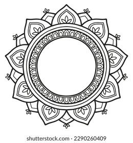 Floral pattern in a circle. Mandala.                                              Antistress coloring book for children and adults. 
