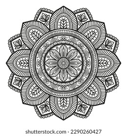 Floral pattern in a circle. Mandala.                                              Antistress coloring book for children and adults. 
