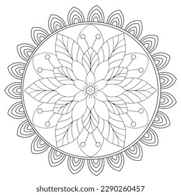 Floral pattern in a circle. Mandala.                                              Antistress coloring book for children and adults. 
